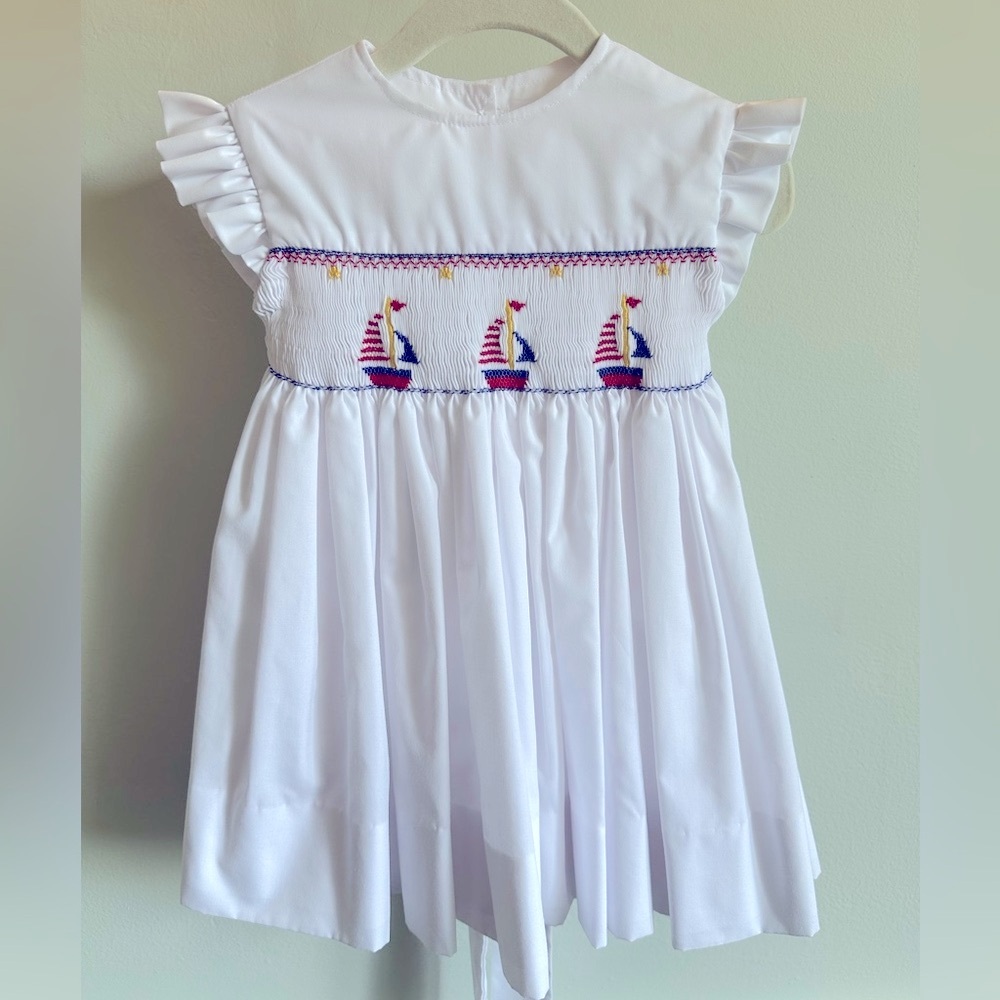 White Smocked Ruffled Sundress with Flutter Sleeves